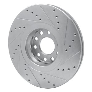 Volkswagen Passat Brake Rotor (1) - Front Left - R1 Concepts - Drilled & Slotted - Silver - `02-`05